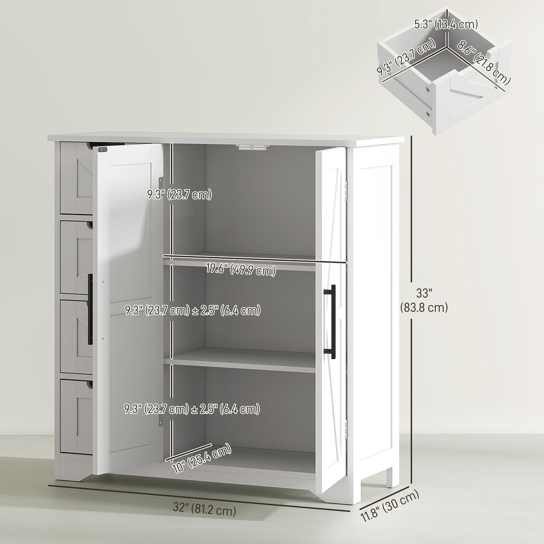 HOMCOM Bathroom Floor Cabinet, Farmhouse Bathroom Storage Cabinet with Adjustable Shelf, Black