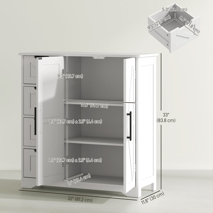 HOMCOM Bathroom Floor Cabinet, Farmhouse Bathroom Storage Cabinet with Adjustable Shelf, Black