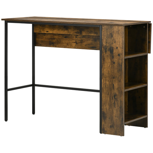 HOMCOM Counter Height Table with Drop Leaf, Extendable Bar Table with Adjustable Storage Shelf, Rustic Brown