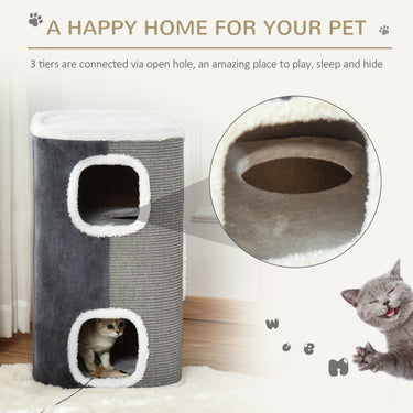 PawHut 4-Story Cat House for Indoor, Cat Condo with Sisal Scratching Surface, Removable Cushion, 16" x 16" x 29", Grey