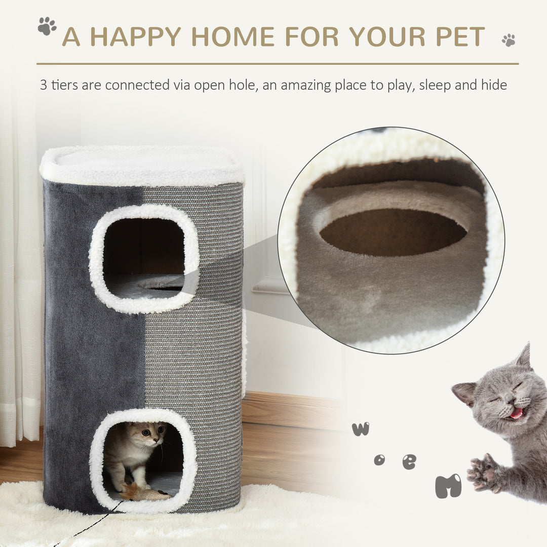 PawHut 4-Story Cat House for Indoor, Cat Condo with Sisal Scratching Surface, Removable Cushion, 16" x 16" x 29", Grey