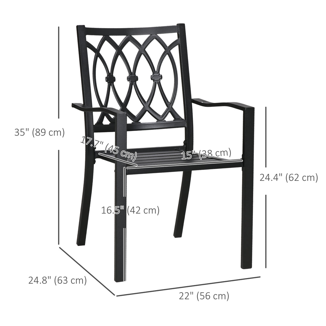 Outsunny 2 PCs Dining Chairs, Outdoor Armchairs, Stackable Design, Black