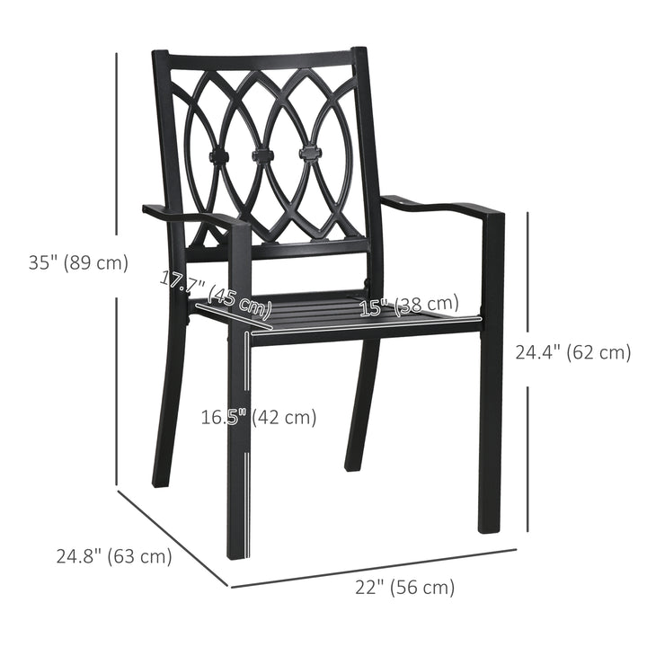 Outsunny 2 PCs Dining Chairs, Outdoor Armchairs, Stackable Design, Black