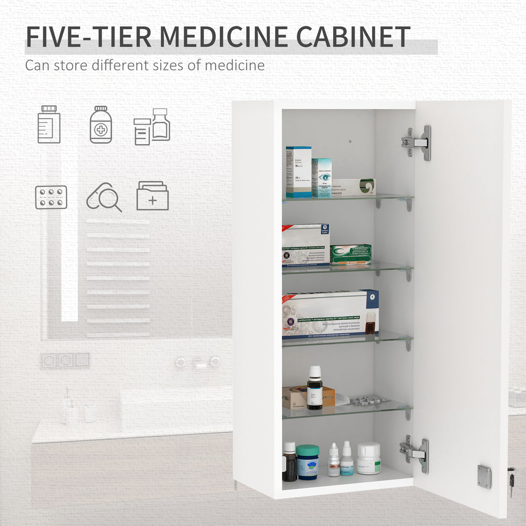 kleankin Wall Mount Medicine Cabinet, 5-tier Lockable Bathroom Cabinet with 2 Keys and Adjustable Shelves, White