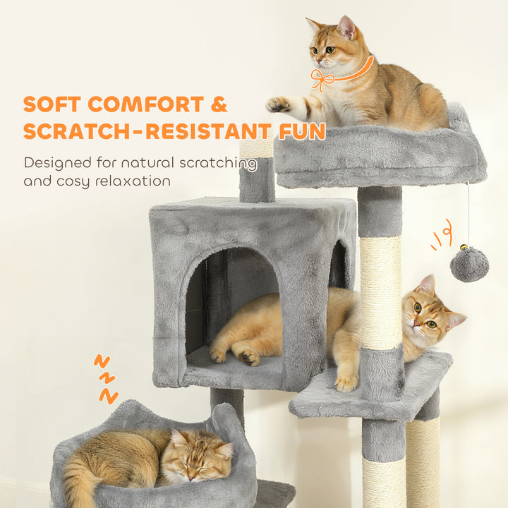 PawHut 76" Large Cat Tree for Indoor Cats with 8 Scratching Posts, 3 Plush Beds, 2 Hammocks, 2 Large Condos, Ramp, Dark Grey