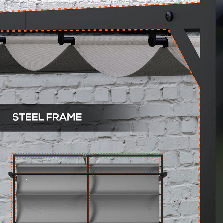 Outsunny 10' x 10' Retractable Pergola, Garden Gazebo Shade Shelter, for Grill, Patio, Deck, Dark Grey