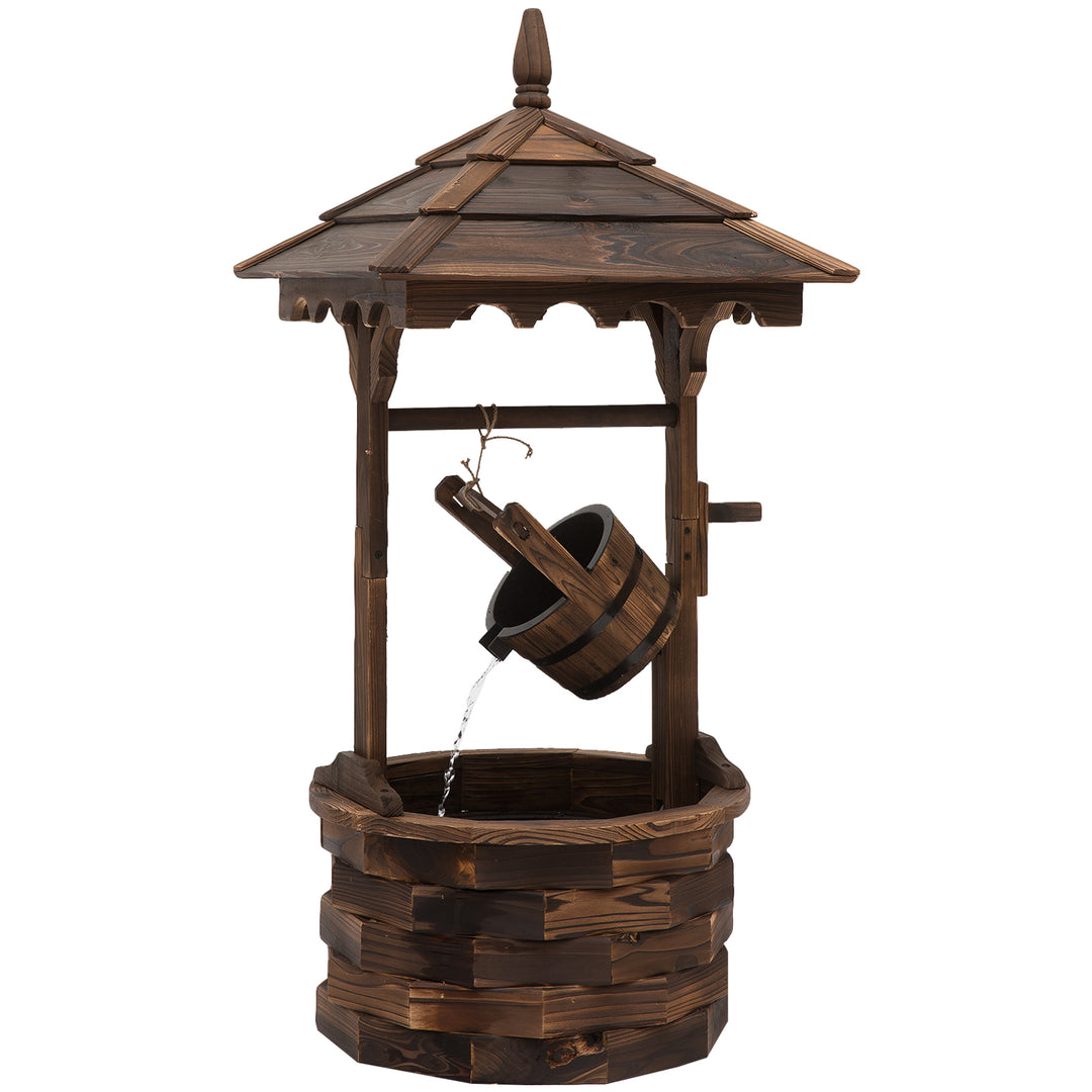 Outsunny Outdoor Waterfall Fountain w/ Pump Natural Wood Wishing Well Garden Decor, 22.5x22.5x47.25