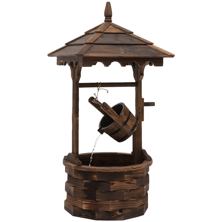 Outsunny Outdoor Waterfall Fountain w/ Pump Natural Wood Wishing Well Garden Decor, 22.5x22.5x47.25