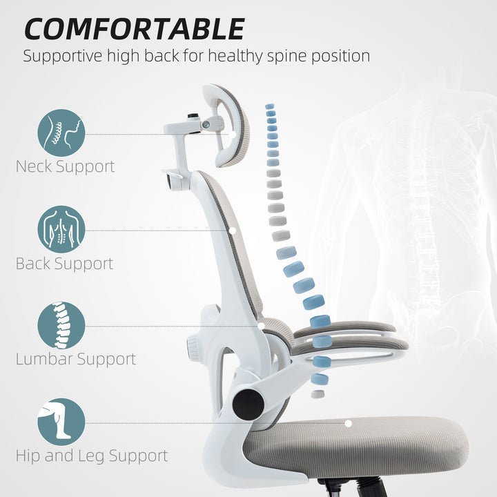 HOMCOM Mesh Office Chair, Ergonomic Desk Chair with Flip-up Armrest, Rotatable Headrest, Adjustable Lumbar Support, Black