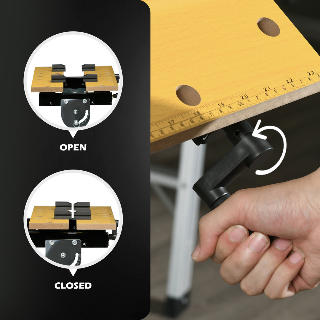 HOMCOM Portable Work Bench, Workshop Tool Stand with 6-Level Height Adjustable Work Table, Carpenter Saw Table with 4 Clamps, Steel Frame, 220lbs Capacity