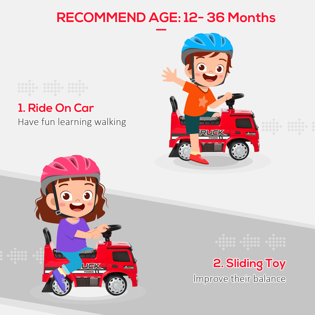 Qaba Mercedes-Benz Antos Licensed Kids Ride On Car, Foot to Floor Slider Baby Car with Steering Wheel, Horn, Headlight, Red