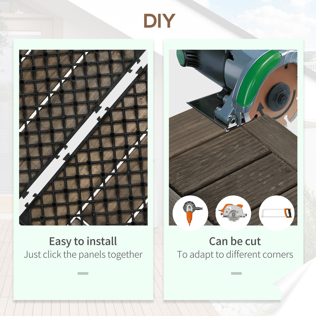 Outsunny 27 Pcs Wood Interlocking Deck Tiles, 12 x 12in Outdoor Flooring Tiles for Indoor and Outdoor Use, Tools Free Assembly, Brown