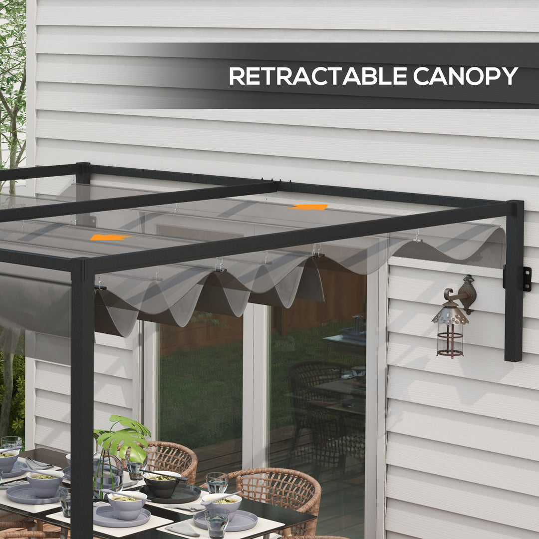 Outsunny 10' x 10' Lean To Pergola, Metal Pergola with Retractable Roof for Grill, Garden, Patio, Deck