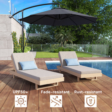 Outsunny 9.5' Cantilever Umbrella with Wind Protection Strap and Cover, Hanging Umbrella with Crank and Cross Base, UPF 50+, Grey