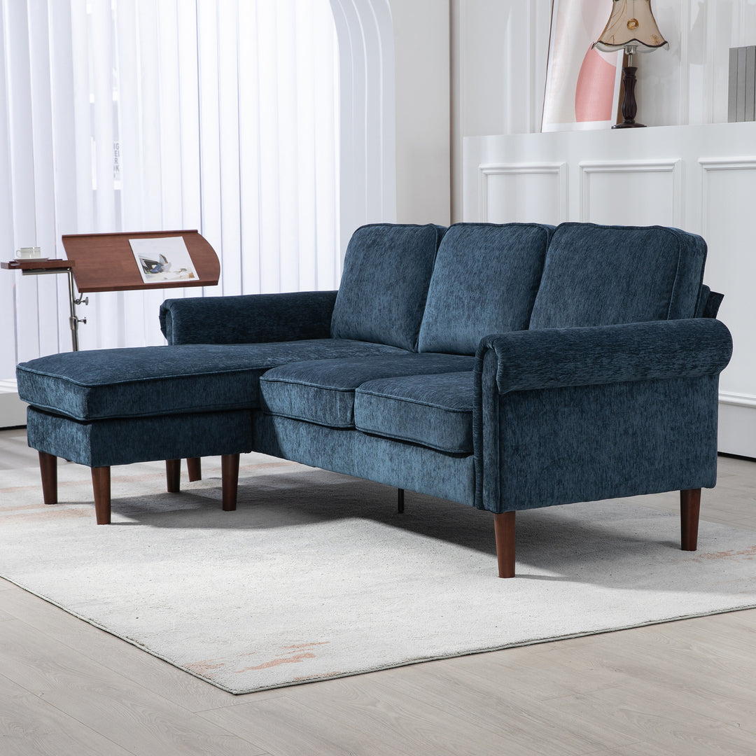 HOMCOM L Shape Sofa, Modern Sectional Couch with Changeable Chaise Lounge, Wooden Legs, Corner Sofa for Living Room, Dark Blue