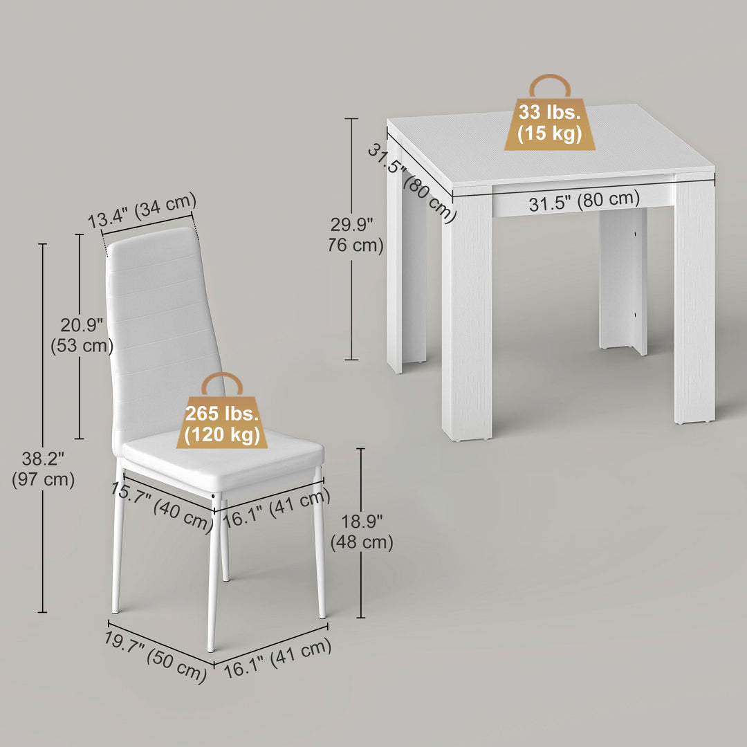 HOMCOM Dining Table Set for 2, Square Kitchen Table and Chairs, Dining Room Table and PU Leather Upholstered Chairs, Grey