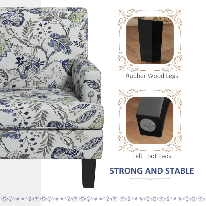 HOMCOM Upholstered Armchair, Mid-Century Accent Chair with Floral Pattern, Nailhead Trim for Living Room, Bedroom, Multicolour