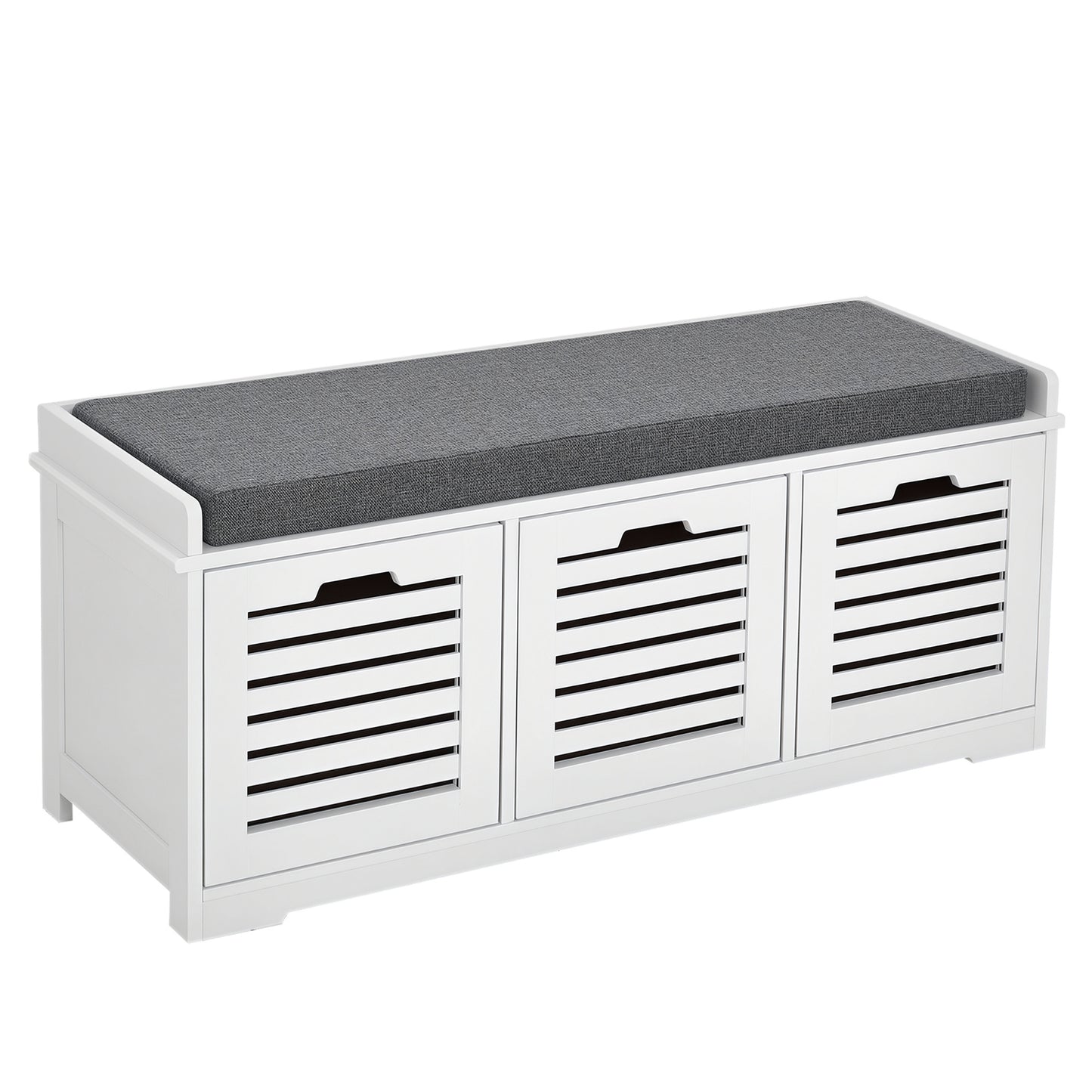HOMCOM Upholstered Shoe Cabinet Storage Bench with Padded Cushion, with 3 drawer Enough Storage Space Bench Stool for Living Room Entryway Furniture, White