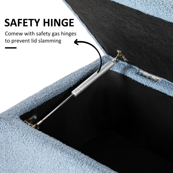 HOMCOM Modern Storage Bench, Ottoman with Storage and Teddy Velvet Upholstery for Living Room, Bedroom, Blue