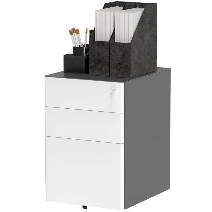 Vinsetto Metal Filing Cabinet 3 Drawer, Mobile Office Cabinet with Wheels for Legal, Letter, A4 File, Black