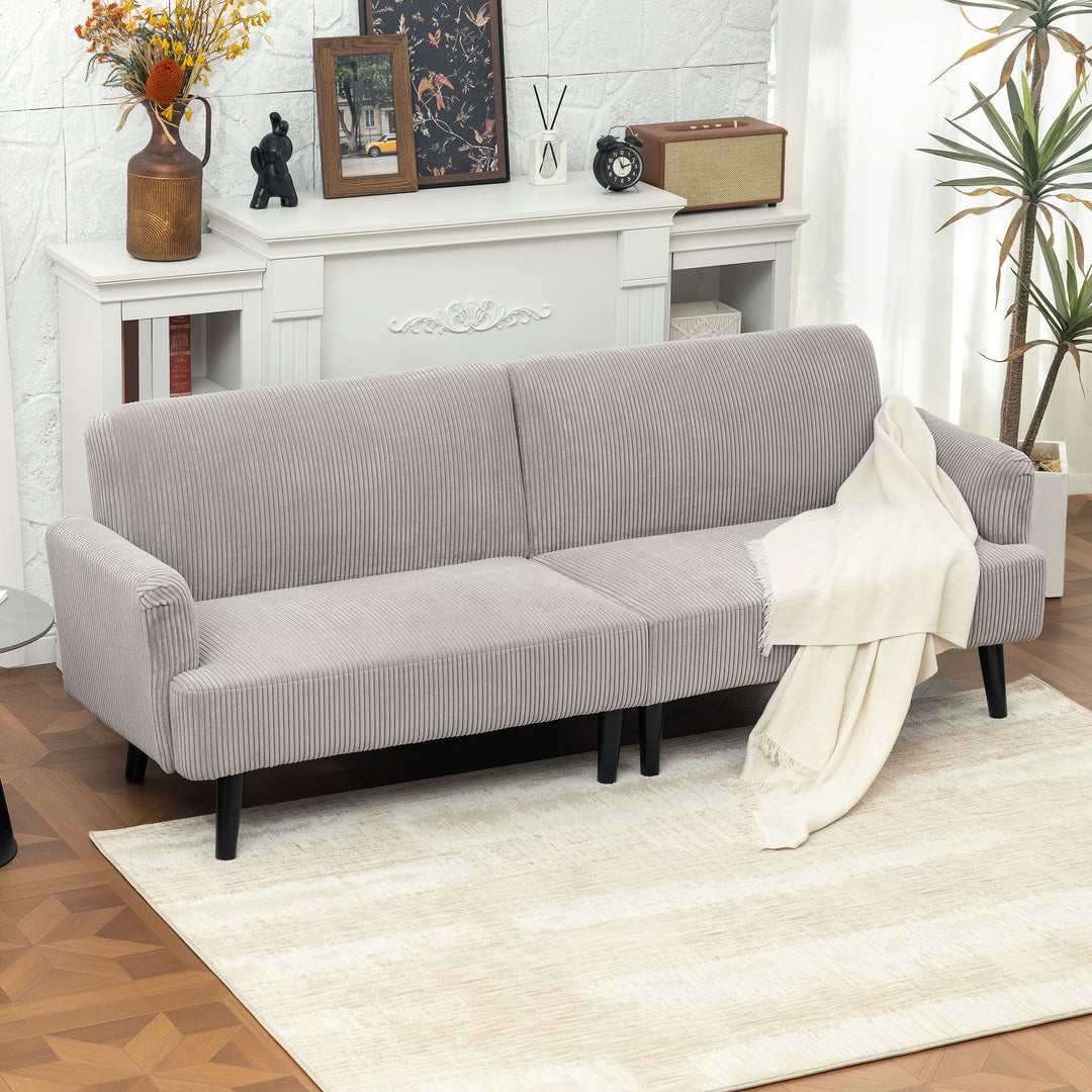 HOMCOM Modern Couch, 3 Seater Sofa, Corduroy Loveseat with Rubberwood Legs and Extra-Wide Seat, Grey