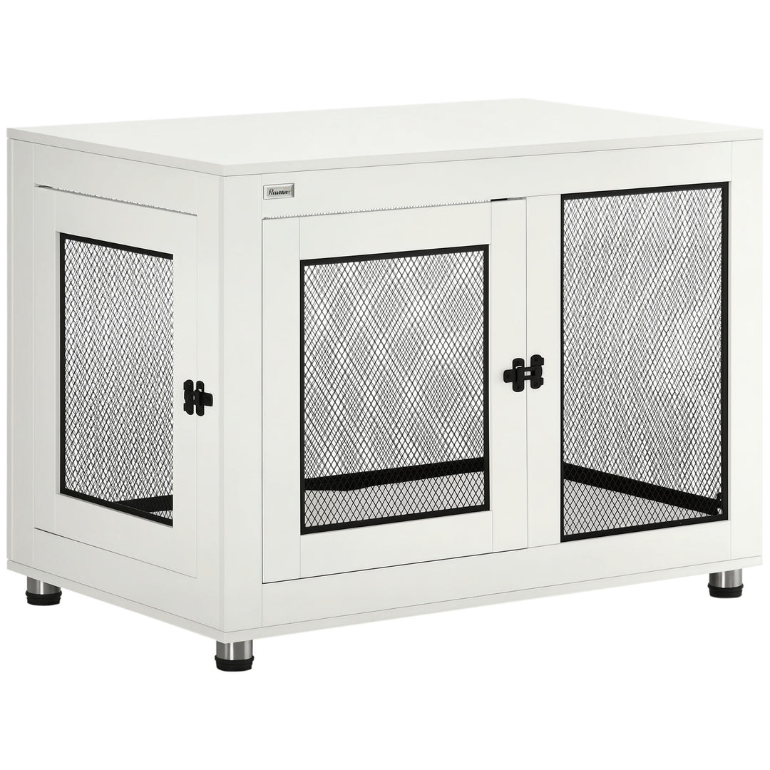 PawHut Pet Crate End Table with Water-resistant Cushion or Large Medium Dogs, White
