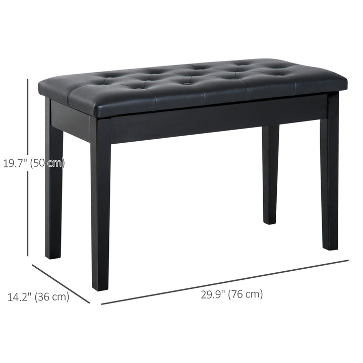 HOMCOM 30" Piano Bench with Padded Cushion and Storage, Faux Leather Keyboard Bench with Solid Wood Legs, Black