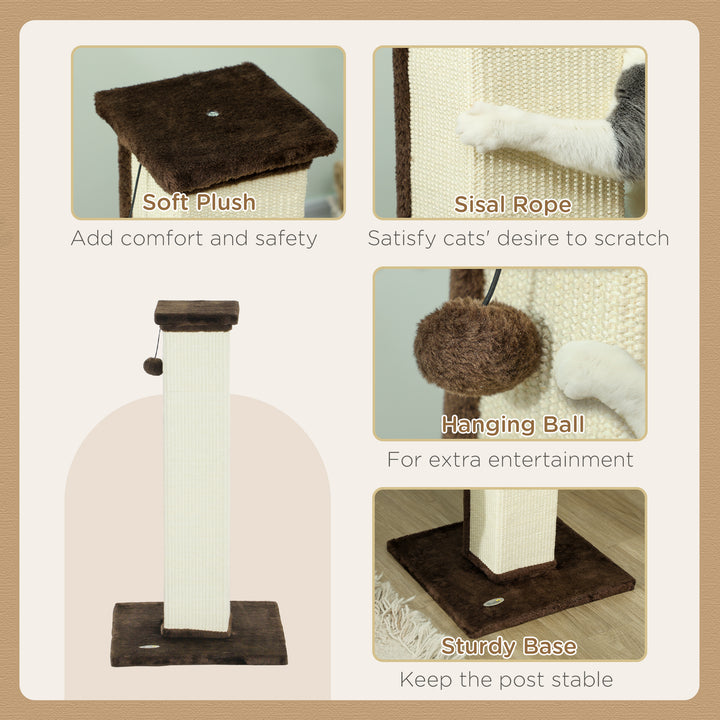 PawHut 32" Tall Cat Scratching Post for Indoor Cats and Kittens, Sisal Cat Scratcher with Hanging Ball Soft Plush, Grey