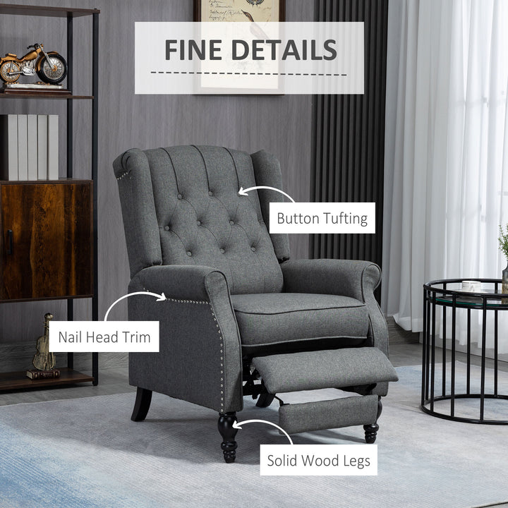 HOMCOM Wingback Reclining Chair with Footrest, Button Tufted Recliner Chair with Rolled Armrests for Living Room, Dark Grey