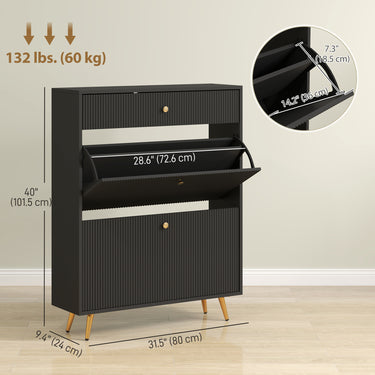 HOMCOM Narrow Shoe Storage Cabinet with Wave-like Panels and Adjustable Shelves for 12 Pairs of Shoes, Black