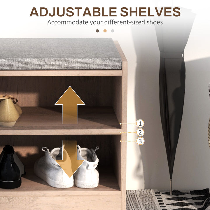 HOMCOM Upholstered Shoe Storage Bench w/ Seat, Entrance Bench w/ Drawer and 6 Open Shelves for Hallway, White