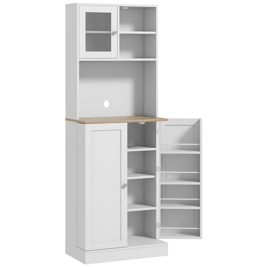 HOMCOM 66.5" Tall Kitchen Pantry Cabinet, Kitchen Hutch, Microwave Cabinet with Adjustable Shelves for Dining Room, White