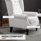 HOMCOM Fabric Accent Chair, Button Tufted Armchair, Upholstered Modern Living Room Chair, Wingback Chair with Wood Legs, Rolled Arms, Thick Padding for Bedroom, White