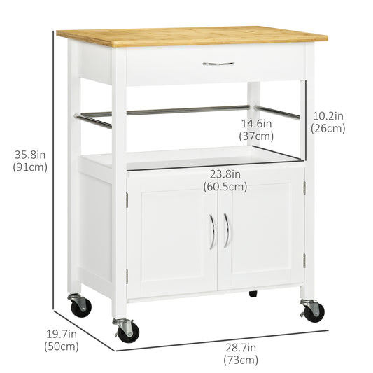 HOMCOM Kitchen Cart, Utility Trolley, Small Kitchen Island with Storage Drawer & Side Hooks for Dining Room, White
