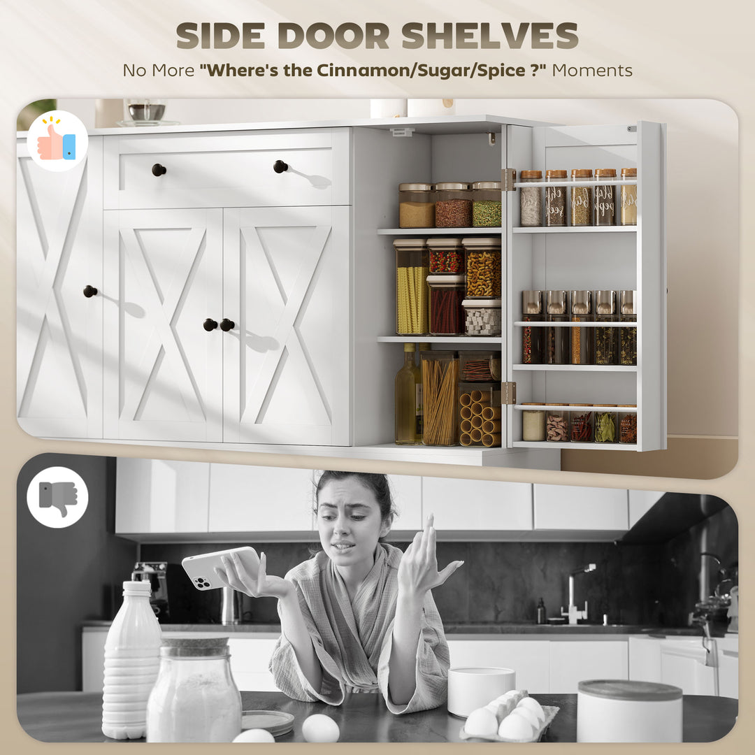 HOMCOM Sideboard Buffet Cabinet, Farmhouse Coffee Bar Cabinet with Door Shelves, Adjustable Shelves, Drawer, Barn Doors, Black