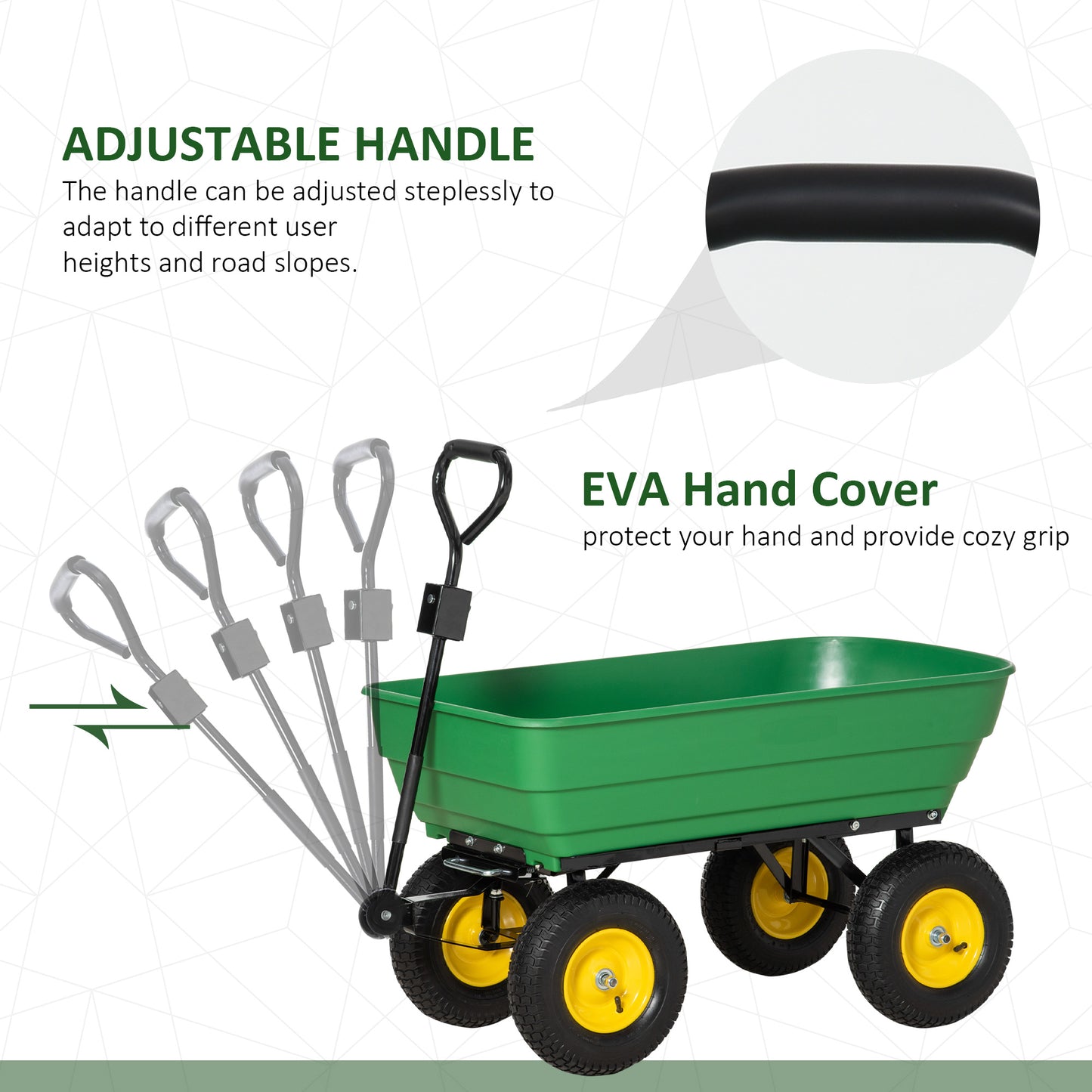 Outsunny Garden Dump Cart Heavy Duty 440lbs Wagon with Steel Frame and 12" Pneumatic Tires, Green