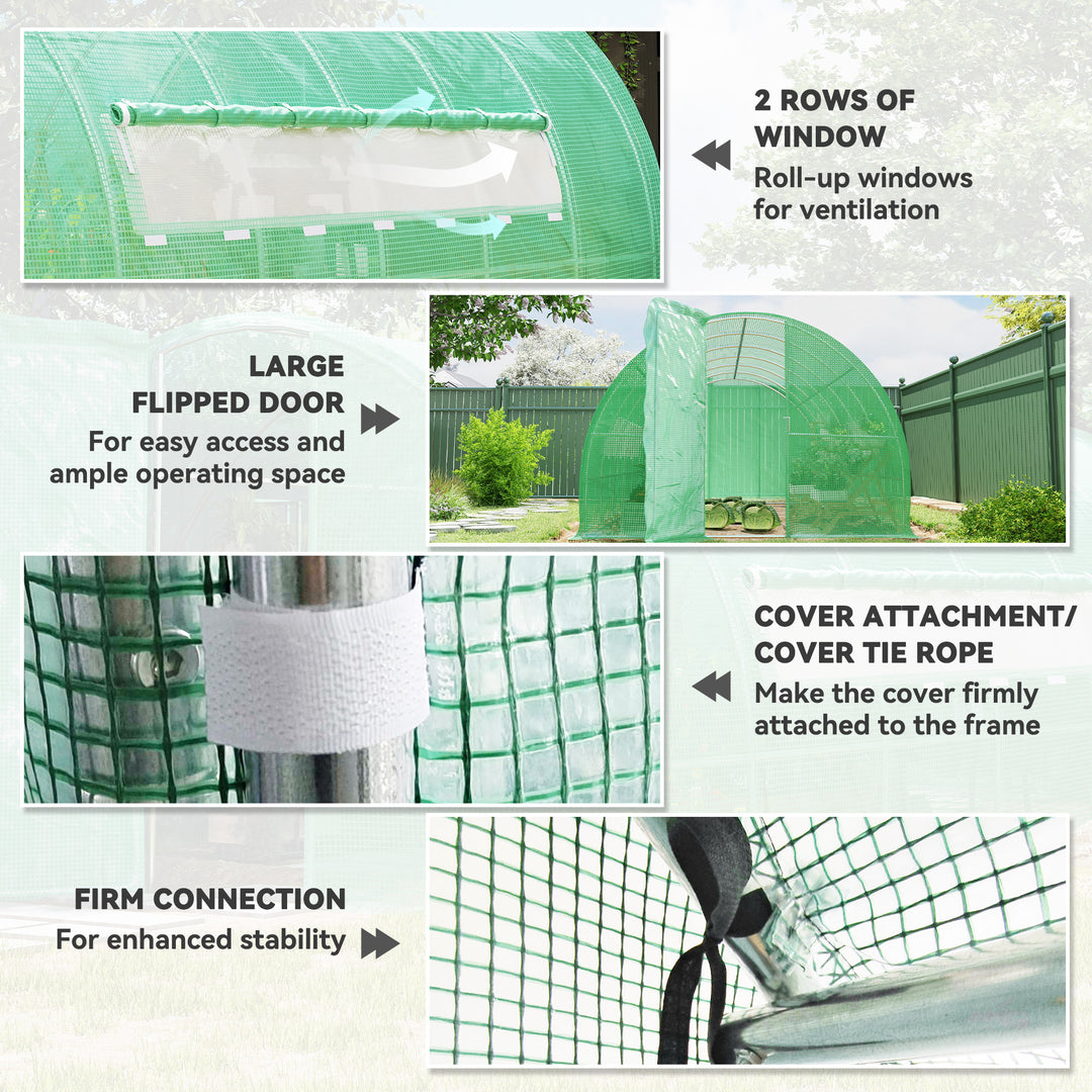 Outsunny 20x10x6.6ft Heavy Duty Outdoor Walk-in Tunnel Greenhouse Portable Garden Planting Warm House with PE Cover Green