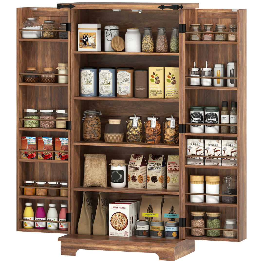 HOMCOM 47" Kitchen Pantry Storage Cabinet, Farmhouse Kitchen Pantry Cabinet with Adjustable Shelves and Door Shelves, Black