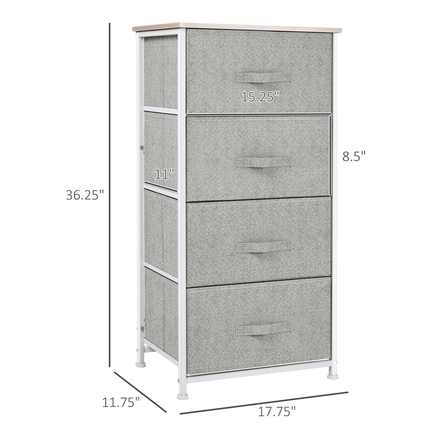 HOMCOM Linen Drawer Cabinet Organizer Storage Dresser Tower with 4 Removable Drawer Metal Frame Adjustable Feet for Living Room, Kitchen, Bathroom, Black