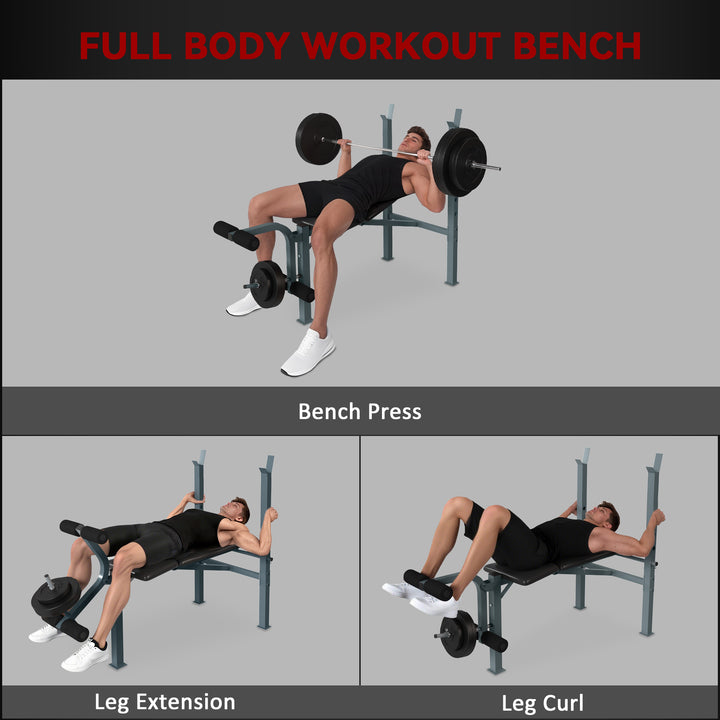 Soozier Incline Decline Weight Bench with Leg Extension and Barbell Rack, Adjustable Bench Press Weight Lifting Bench