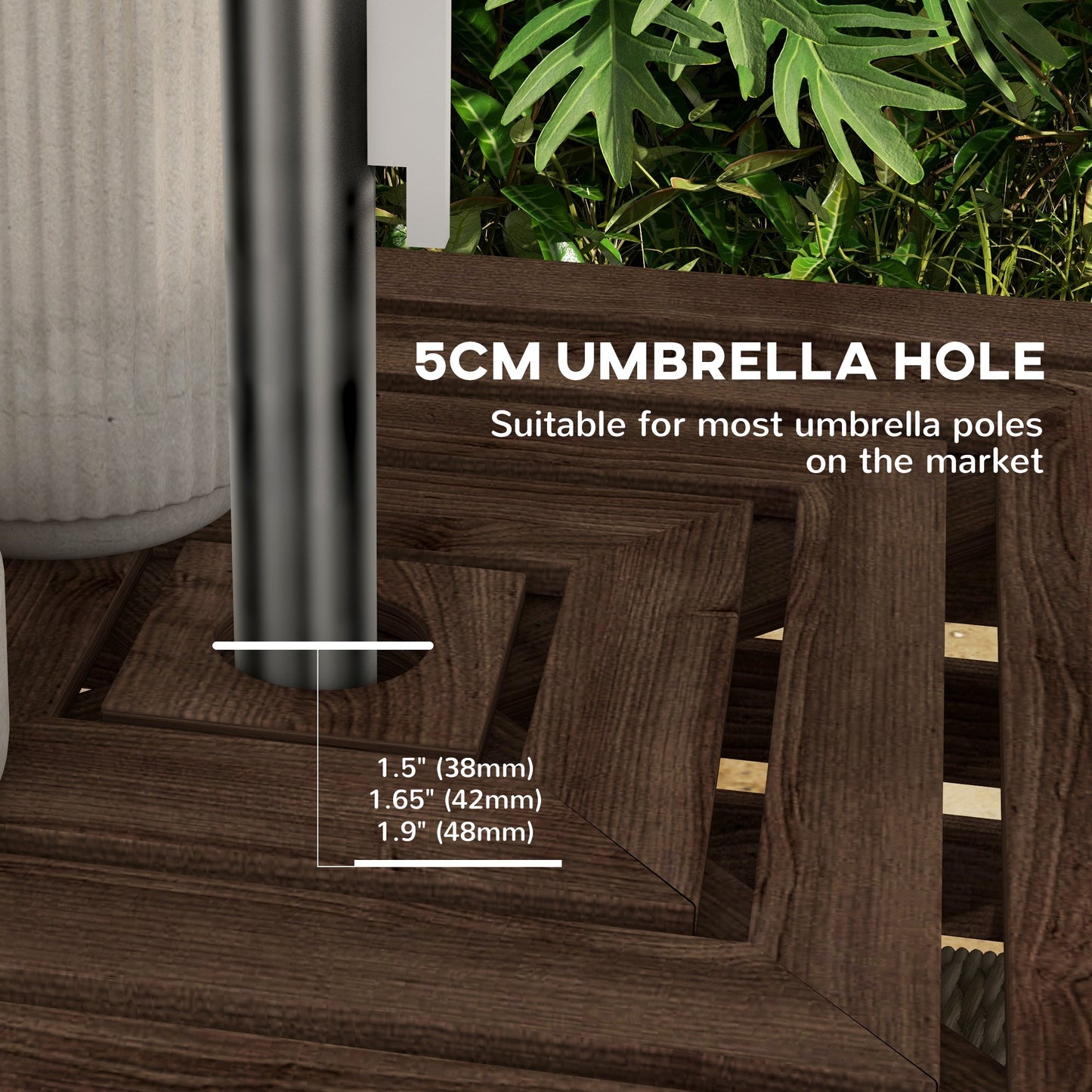 Outsunny 2-in-1 Outdoor Umbrella Base Storage Box Wooden Patio Side Table, Brown
