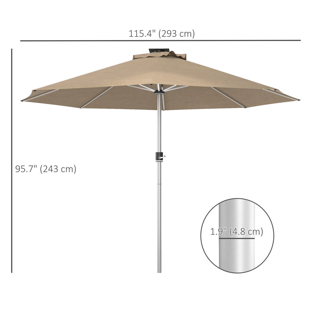 Outsunny LED Patio Umbrella, Lighted Deck Umbrella with 4 Lighting Modes, Solar & USB Charging, Charcoal Grey
