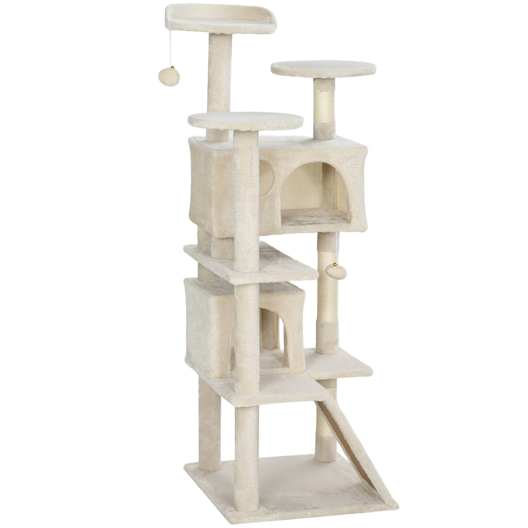 PawHut 54" Cat Tree, Multi-Level Cat Tower with Scratching Posts, Cat Condos, Bed, Platforms, Ramp, Toy Ball, Dark Blue