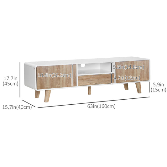 HOMCOM Modern TV Stand Cabinet for TVs up to 72" Flat Screen with Push-open Drawer, Storage Compartment and Cable Management, Rounded-edge Entertainment Center for Living Room, Bedroom