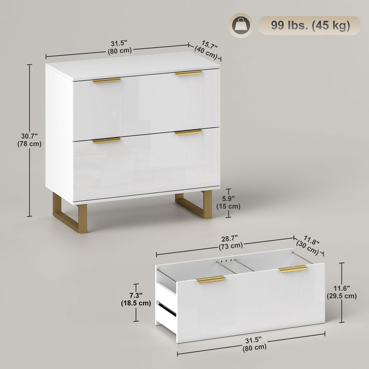 HOMCOM Lateral File Cabinet with 2 Drawers, Modern Filing Cabinet for Letter/A4/Legal Size Files, High Gloss Black