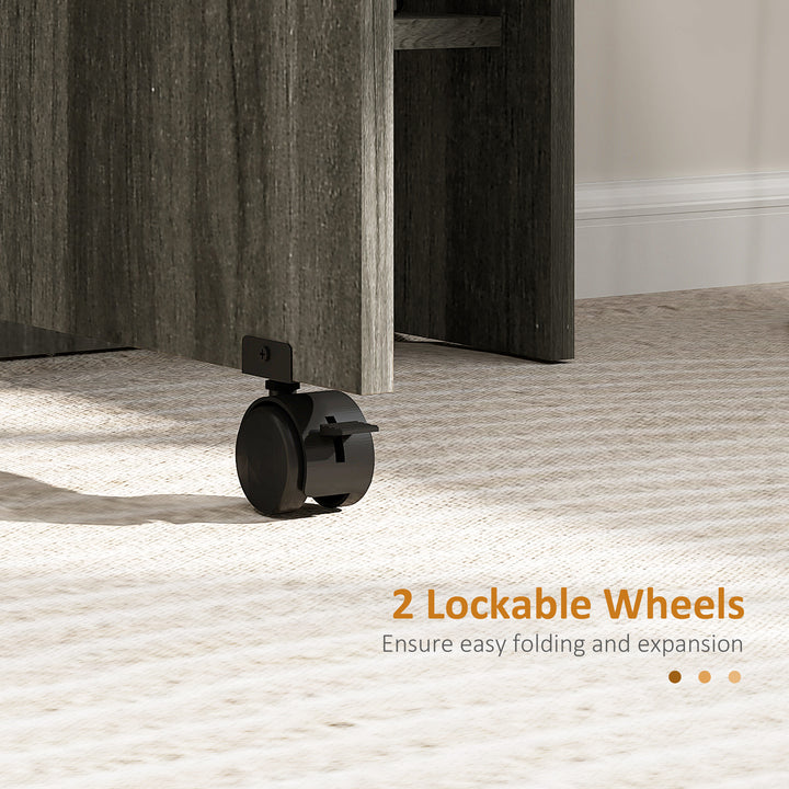 HOMCOM Extendable Dining Table, Collapsible Folding Table w/ 2-tier Shelves and Rolling Casters, Nature Wood