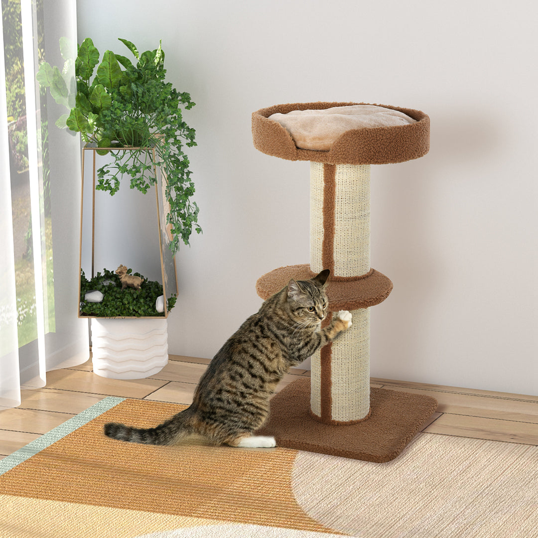 PawHut Cat Tree Kitty Tower with Sisal Mat Scratching Post, Cat Bed, Cushion, Perch, 18" x 18" x 36", Brown