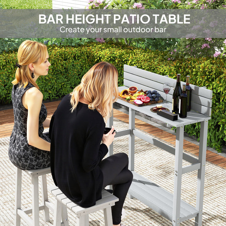 Outsunny 110cm Rectangle Outdoor Bar Table with Built-in Footrest, Slatted Top, Grey