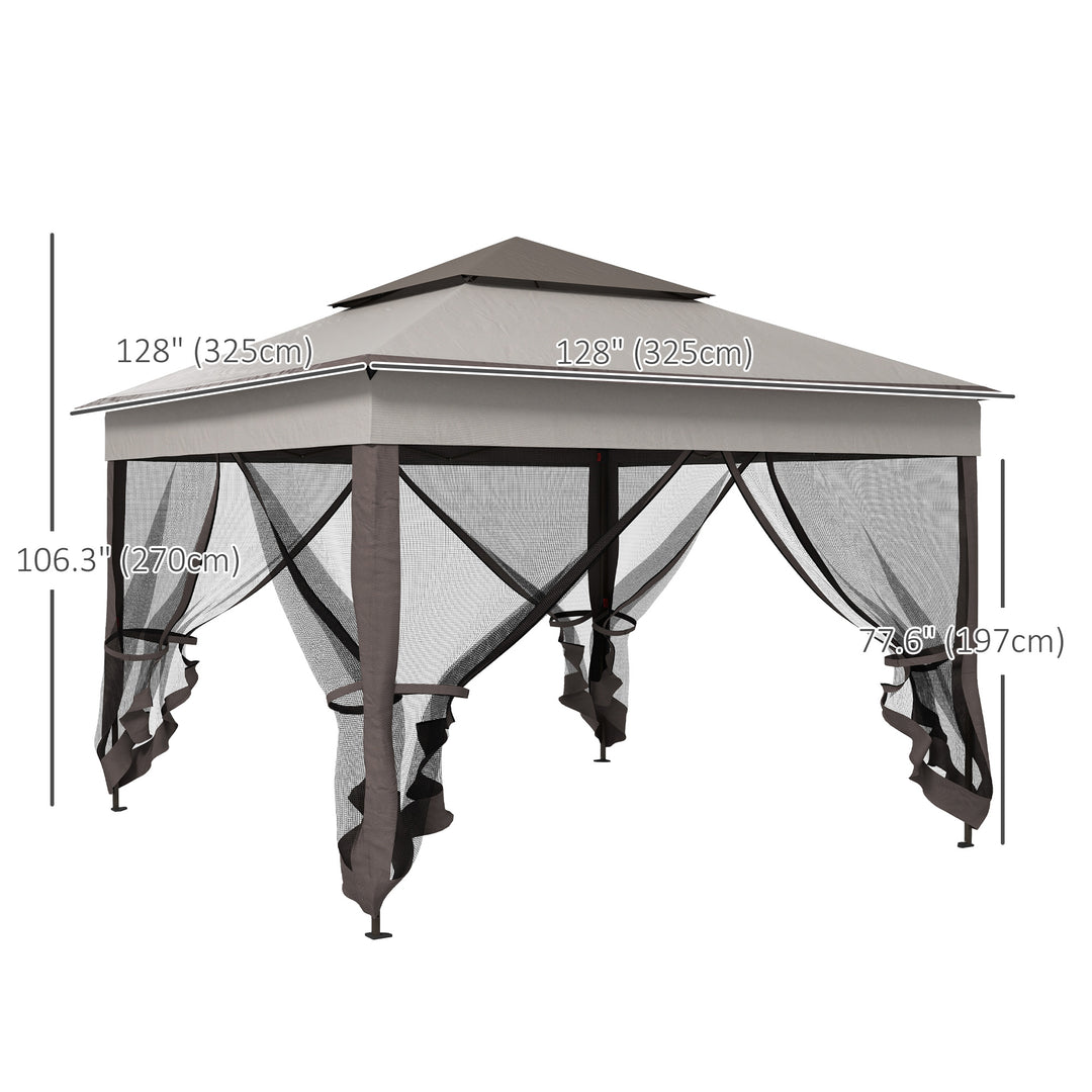 Outsunny 11' x 11' Pop Up Canopy 2-Tier Soft Top Shelter Event Tent w/ Netting Carry Bag for Patio Backyard Garden, Grey
