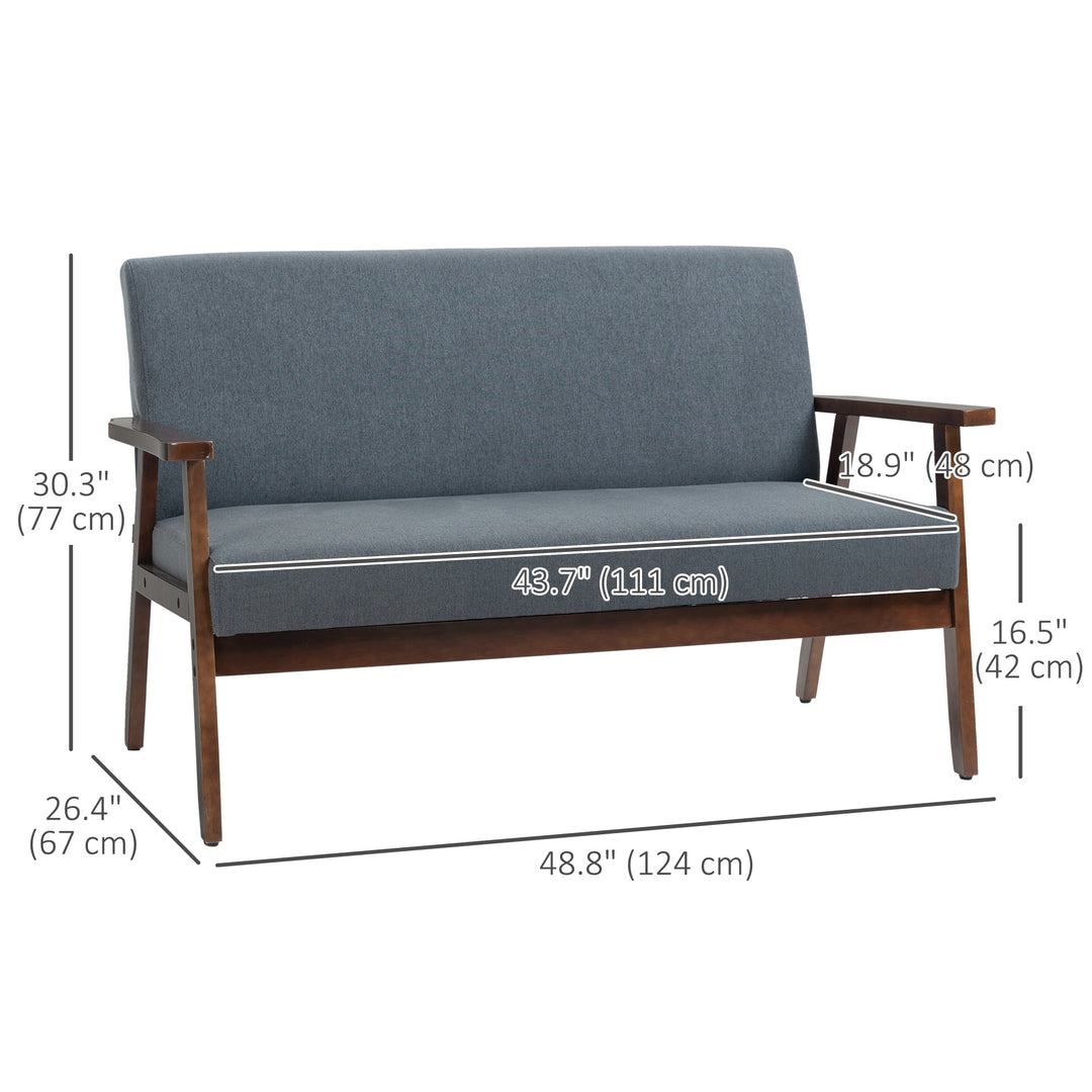 HOMCOM Compact Loveseat Sofa Couch Linen Fabric Double Seat Sofa with Rubber Wood Legs Dark Grey